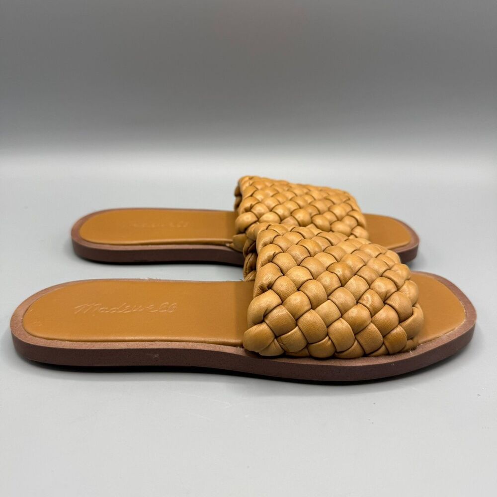 Madewell The Suzi Slide Sandal Cognac Woven Leather Size 5.5